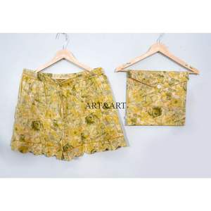 Ensemble pyjama short en coton pur à 100 %, imprimé à la main, élégant et classique, pour les vacances d'été, avec poches, doux et respirant - Product Image 5