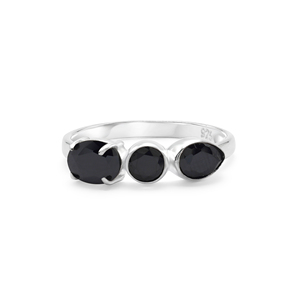 Anillo de Plata de Ley 925 con Tres Piedras de Ónix Negro Ovalado y Facetado, Estilo Clásico para Uso Diario, Anillo Fino - Product Image 3