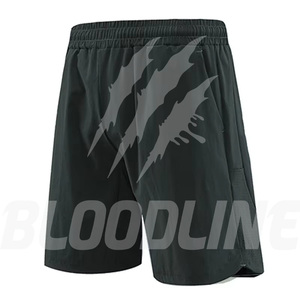 Shorts de sport noirs pour hommes BLOODLINE, taille élastique, séchage rapide, imprimé griffe avant, style décontracté - Product Image 5