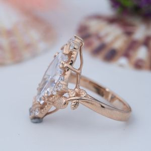 Bague de fiançailles en argent sterling 925 plaqué or 14 carats avec moissanite taille marquise style couronne certifiée - Product Image 2