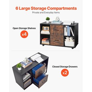 Armadietto Portadocumenti Mobile in Legno a 2 Cassetti con Ripiani Aperti e Serratura, Archivio Laterale con Ruote e Design Moderno - Product Image 4