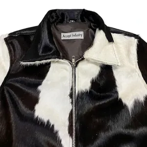 Chaqueta Unisex con Cierre de Cremallera, Estampado de Vaca en Blanco y Negro, Imitación de Piel, Estilo Occidental, Texturizada, Personalizable OEM - Product Image 5