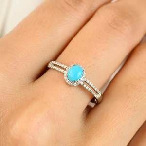 14K Turquoise and Diamond Halo <b>Split</b> Band <b>Ring</b> - Product Image 1