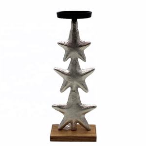 Support de pilier de bougie en aluminium 3 étoiles fait à la main support plaqué nickel brut pour la décoration de mariage décoration de la maison autres bougeoirs - Product Image 1
