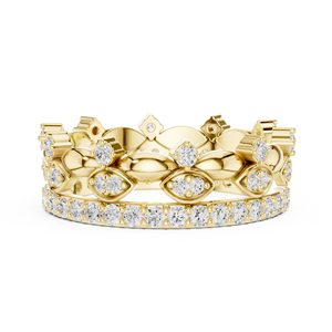 <b>Gold</b> Plated Crown <b>Ring</b> Set Round Brilliant Diamond Band <b>Opal</b> Cut Jewelry for Wedding Party Gift - Product Image 5