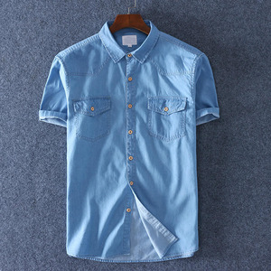 เสื้อเชิ้ตเดนิมแขนสั้นขายส่ง ผ้าฝ้ายลำลอง ติดกระดุม สำหรับฤดูร้อน ใส่ทำงานกลางแจ้ง คุณภาพดี น้ำหนักเบา - Product Image 3