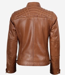 Chaqueta de cuero genuino para mujer, estilo motero vintage, de piel de oveja encerada, con hombros acolchados, estilo Cafe Racer, corte ajustado, para mujer - Product Image 6