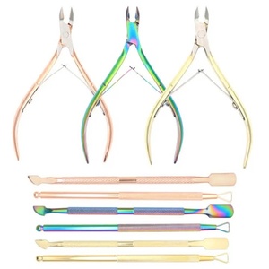 Ensemble professionnel de coupe-ongles en acier inoxydable, livraison rapide, coupe-cuticules doré avec repousse-cuticules argenté - Product Image 1