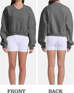 Sweat-shirt court à col rond en molleton délavé style vintage, taille personnalisée, manches longues - Product Image 6