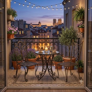 Ensemble de table et chaises de jardin empilables en aluminium moulé, résistant à l'eau, au UV et au design traditionnel, idéal pour balcon - Vente en gros - Product Image 4