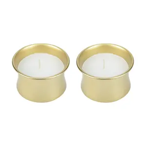 Pot à bougie en métal de qualité supérieure avec décor doré lisse, élégant, diamètre 10 cm, hauteur 6 cm, lot de 2 - Product Image 3
