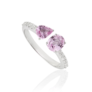 ดีไซน์สวยงามน่าหลงใหล แหวนทองคำขาว 14K ประดับไพลินสีชมพูและเพชร Toi et Moi แบบเปิด  สินค้าขายดี งานจิวเวลรี่สั่งทำพิเศษ - Product Image 3