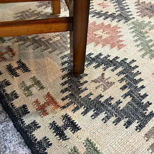 Handwoven Jute Kilim <b>Rug</b> | Geometric Pattern <b>Boho</b> Area <b>Rug</b> | Natural Fiber Rustic Floor Carpet - Product Image 4