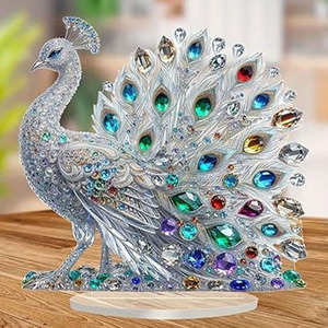 Decoración de jardín de arte moderno, adorno de jardín con pavo real de cristal azul - Product Image 2