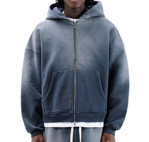 Sudadera con capucha de algodón de 400 g/m² para hombre, con hombros caídos, corte holgado, cremallera, lavado ácido, peso pesado, personalizada - Product Image 2