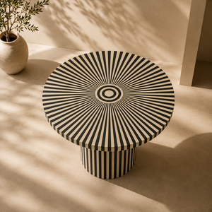 Table de salle à manger ronde en bois massif fait main avec incrustation de os de manguier, plateau en résine moderne, table centrale pour salon et décoration intérieure - Product Image 4