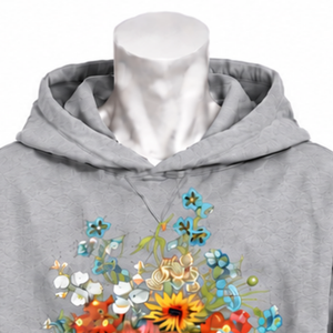 Sweat-shirt à capuche gris clair avec motif floral, coupe oversize, poche kangourou, décontracté, streetwear quotidien - Product Image 3