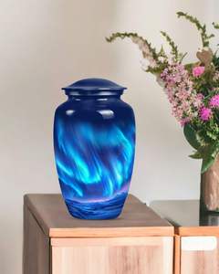 Warm Peach Tone Cremation Urn with Gold Accent Band for Soft and Comforting <b>Memorial</b> Tribute - Product Image 2