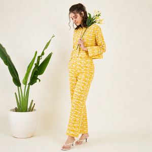 Conjunto Elan Coord Premium 100% Algodón Schiffli para Mujer, Estilo Casual de Primavera/Verano, Dos Piezas, Camisa Holgada y Pantalón de Pierna Ancha - Product Image 4