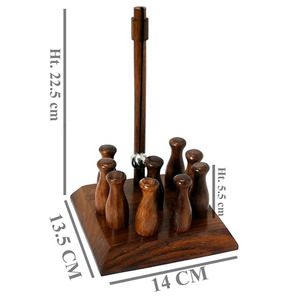 Handcrafted Wooden Tabletop <b>Bowling</b> Game Featuring A Central Swing Ball Post And Miniature Pins For Fun Indoor Entertainment - Product Image 3
