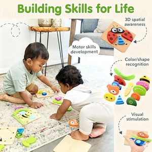 Kidology Juego de rompecabezas de madera - Paquete de 6 juguetes Montessori con forma de animales para niños, juego educativo preescolar para aprendizaje temprano - Product Image 4