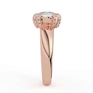 Ensemble de mariage en or jaune 14K 18K avec diamant de laboratoire taille ovale, bague solitaire entrelacée et alliance assortie micro-pavée Chevron V - Product Image 6
