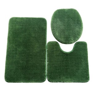 Green Chenille Bath <b>Mat</b> <b>Set</b> 3Pcs Rectangle Non-Slip Rubber Backing Classic Style Home <b>Bathroom</b> Rug - Product Image 2