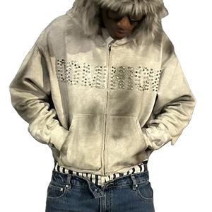 Sweat à capuche zippé avec strass pour hommes vintage Sun Fade Gemstone Rhinestone Zipper Hoodie Toutes les couleurs disponibles 2025 - Product Image 1