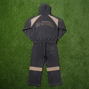Conjunto de chándal de streetwear con bloques de color: Sudadera con capucha oversize con cremallera para hombre y pantalones de chándal de pierna ancha - Product Image 5