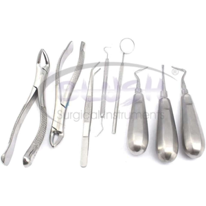 8 Piezas de Fórceps y Elevadores Dentales Manuales de Acero para Cirugía Oral, 1 Kit de Dique de Goma de Alta Calidad de Blush Surgical - Product Image 1
