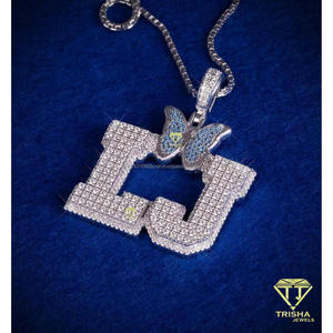 Custom LJ Butterfly Initial Pendant Necklace <b>Iced</b> <b>Out</b> Micro Pave Cubic Zirconia Hip Hop Jewelry with Box <b>Chain</b> for Men Women - Product Image 2