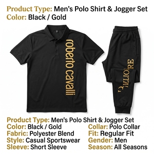 Ensemble de survêtement pour homme, polo noir et pantalon de jogging, logo personnalisé, vêtements de sport décontractés, ensemble deux pièces - Product Image 2