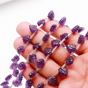 Perles en améthyste violette naturelle en forme de feuille, pierres précieuses en améthyste sculptées à la main pour la création de bijoux, 10-11 mm, 8 pouces, par un grossiste indien - Product Image 5