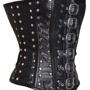 <b>Black</b> PU Leather <b>Corset</b> <b>Dress</b> With Studs And Buckles Strapless Bodycon Club Wear Adult Outfit - Product Image 6