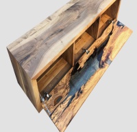 Meuble TV en résine époxy, TVC avec pied en bois, meuble TV, design moderne de luxe, Live Edge, en bois d'acacia
