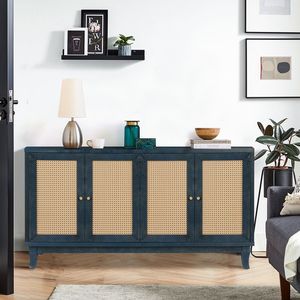 Premium Handcrafted Grain Panel Accent <b>Storage</b> Cabinet with 4 Rattan Doors Modern Living Room <b>Sideboard</b> Buffer Cabinet - Product Image 3