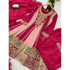 Ensemble haut, bas et dupatta rose pour femme Kavya Fab, avec broderie multi-aiguilles, taille L, idéal pour les fêtes - Product Image 5