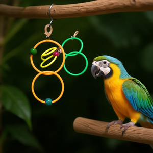 Jouet pour oiseaux Yommy Double Ring, 11 cm et 24 cm, anneaux colorés avec perles pour le jeu des perroquets - Product Image 3