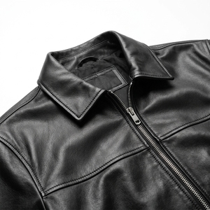 Veste en cuir véritable noir pour homme de haute qualité, fermeture éclair, col rabattu, style motard décontracté, fabriquée au Pakistan - Product Image 6