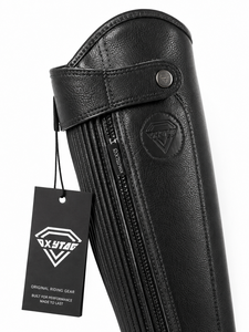Black Genuine Leather Horse Riding <b>Half</b> <b>Chaps</b> Equestrian Zipper Side Pleated Equestrian Gear Wholesale Rate Custom <b>Half</b> <b>Chaps</b> - Product Image 6