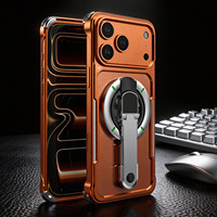 Coque de téléphone en métal avec support pour iPhone 17 Pro Max, rotation 360°, style Mecha Armor, dissipation thermique, pour hommes