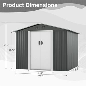 8 'X 8' grigio giardino esterno in metallo con doppie porte scorrevoli e 4 prese d'aria per lo stoccaggio di utensili in cortile Patio o prato - Product Image 2