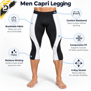 Men <b>Capri</b> <b>Leggings</b> Compression Quick Dry Breathable Anti-Bacterial Elastic Waist Athletic Training Exercise - Product Image 6