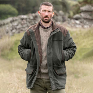 Chaqueta de caza para hombre de forro polar verde oliva con parches acolchados en los hombros, abrigo cálido de invierno para exteriores, chaqueta campestre al por mayor - Product Image 4