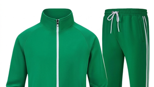 Men's Green Tracksuit Full Zip Hooded Sweatshirt And Pants Set Casual Autumn Wear Breathable Polyester Solid Color Regular Fit - Product Image 3