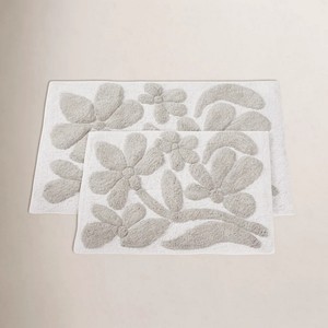 Floral Cotton Bath <b>Mats</b> Rectangle 2 Piece <b>Set</b> Embossed Flower Design Non Slip Rubber Backing Thick Tufted for Home <b>Bathroom</b> Use - Product Image 5