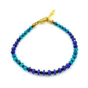 HAYAAT GEMS Natural Blue Ethiopian Opal <b>Beaded</b> <b>Bracelet</b> Black Onyx 18K <b>Gold</b> Plated Bohemia Style Unisex Jewelry | October - Product Image 2