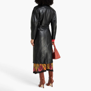 Manteau long en cuir véritable de haute qualité, style motard, avec ceinture et fermeture éclair, pour femme, vêtements d'hiver - Product Image 3