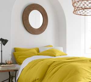 Ensemble de literie en lin jaune moutarde avec housse de couette et 2 taies d'oreiller, tissu lavé pour la décoration de la maison, de la chambre à coucher et de l'hôtel, ensemble de 3 pièces - Product Image 2