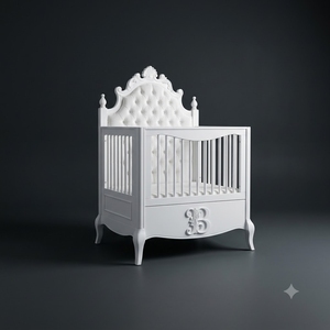 Lit bébé sculpté en acajou, mobilier de chambre d'enfant fait main d'Indonésie AQM600 - Product Image 1